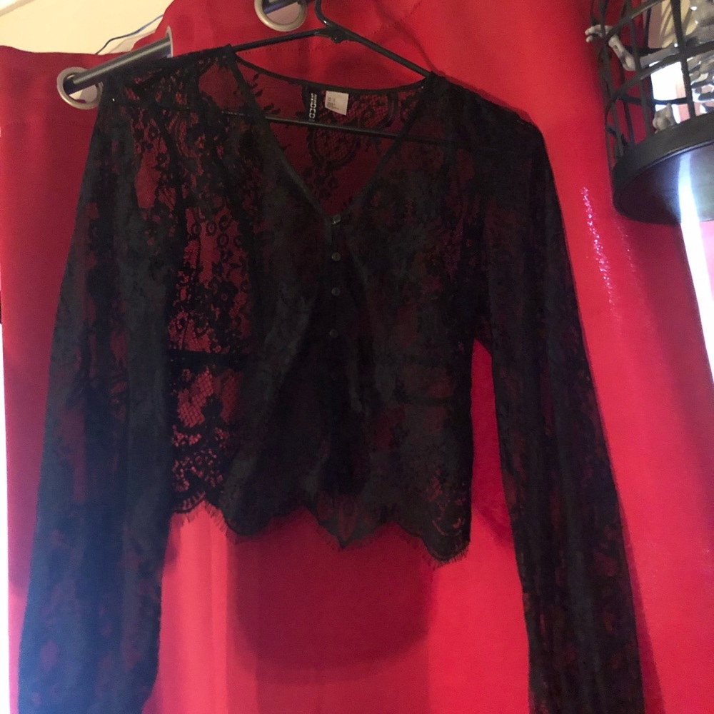 Black lace crop top